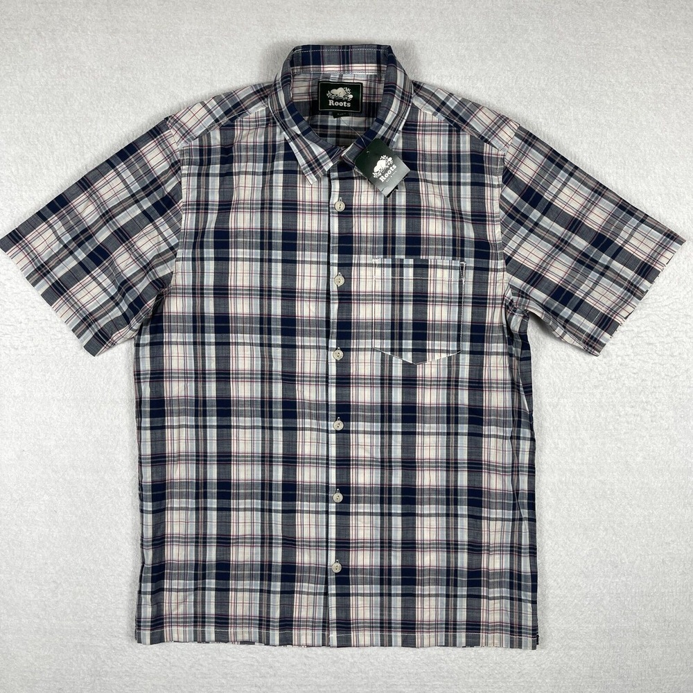 Roots Shirt Mens Small Blue Outdoors Vacation Casual Hiking Camping Travel‎ Work